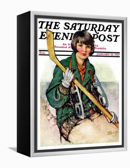 "Girl Hockey Player," Saturday Evening Post Cover, January 22, 1927-Ellen Pyle-Framed Premier Image Canvas