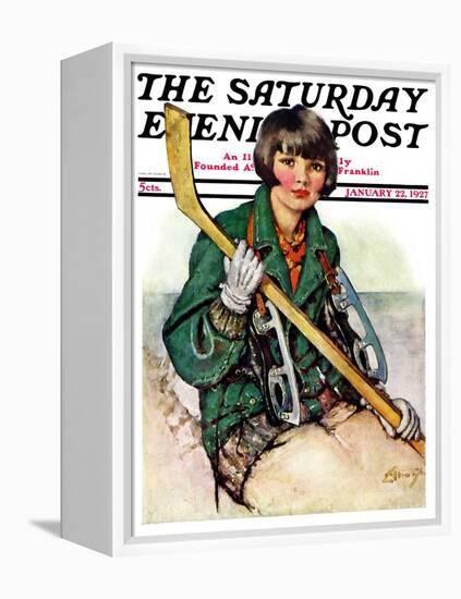 "Girl Hockey Player," Saturday Evening Post Cover, January 22, 1927-Ellen Pyle-Framed Premier Image Canvas