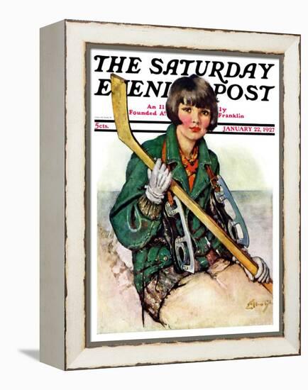 "Girl Hockey Player," Saturday Evening Post Cover, January 22, 1927-Ellen Pyle-Framed Premier Image Canvas