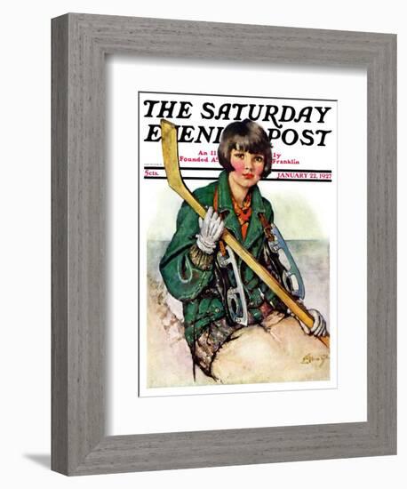 "Girl Hockey Player," Saturday Evening Post Cover, January 22, 1927-Ellen Pyle-Framed Giclee Print