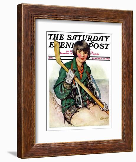 "Girl Hockey Player," Saturday Evening Post Cover, January 22, 1927-Ellen Pyle-Framed Giclee Print