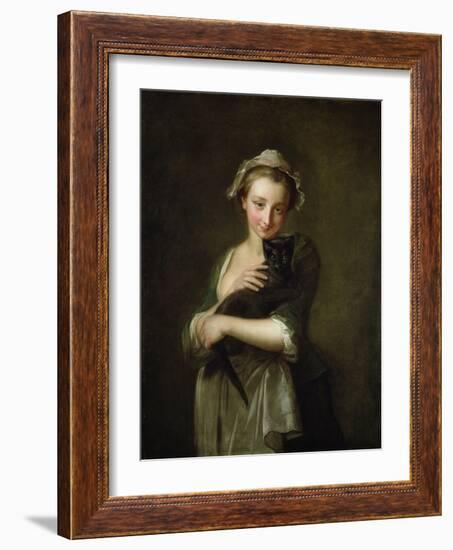 Girl Holding a Cat-Philippe Mercier-Framed Giclee Print