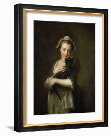 Girl Holding a Cat-Philippe Mercier-Framed Giclee Print