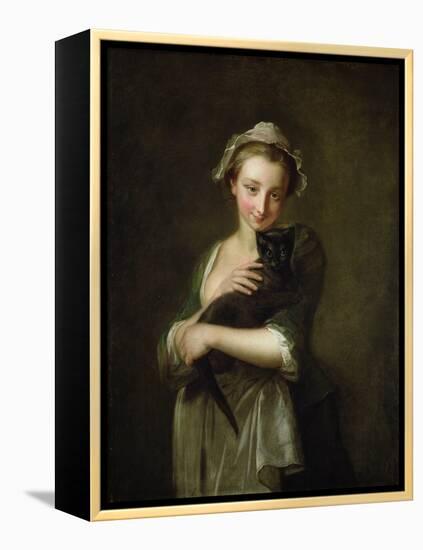 Girl Holding a Cat-Philippe Mercier-Framed Premier Image Canvas