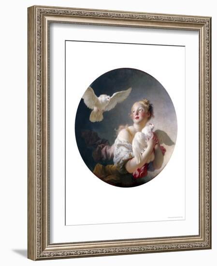 Girl Holding a Dove (Said to Be Portrait of Marie-Catherine Colombe)-Jean-Honoré Fragonard-Framed Giclee Print