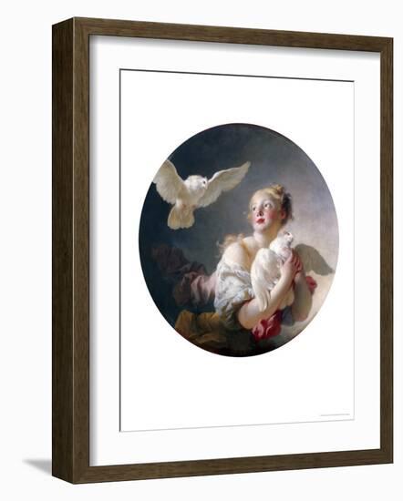 Girl Holding a Dove (Said to Be Portrait of Marie-Catherine Colombe)-Jean-Honoré Fragonard-Framed Giclee Print