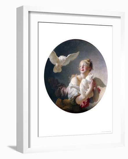 Girl Holding a Dove (Said to Be Portrait of Marie-Catherine Colombe)-Jean-Honoré Fragonard-Framed Giclee Print