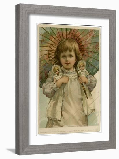 Girl Holds Two Dolls-null-Framed Art Print