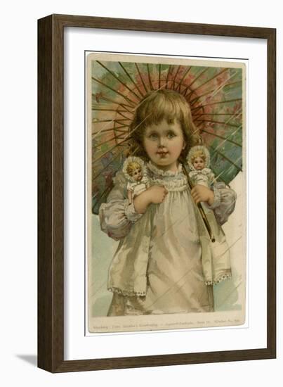 Girl Holds Two Dolls-null-Framed Art Print