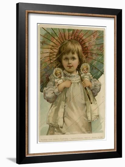 Girl Holds Two Dolls-null-Framed Art Print