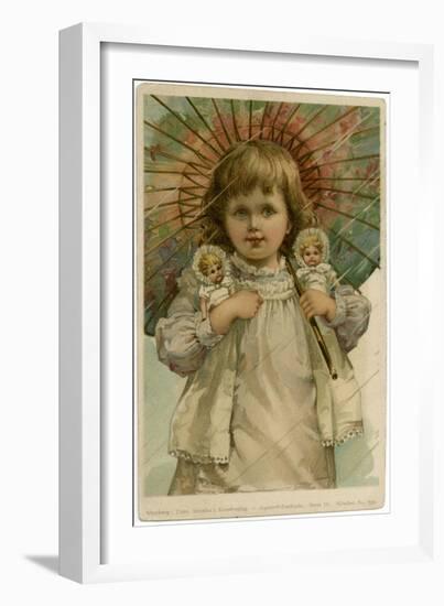 Girl Holds Two Dolls-null-Framed Art Print