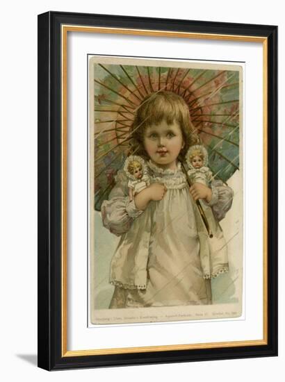 Girl Holds Two Dolls-null-Framed Art Print