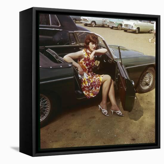 Girl in a Classic Racing Green "MGB" Sports Car-null-Framed Stretched Canvas