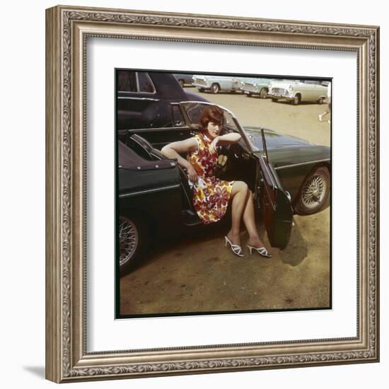 Girl in a Classic Racing Green "MGB" Sports Car-null-Framed Art Print