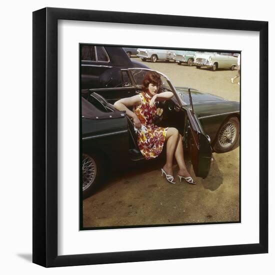 Girl in a Classic Racing Green "MGB" Sports Car-null-Framed Art Print