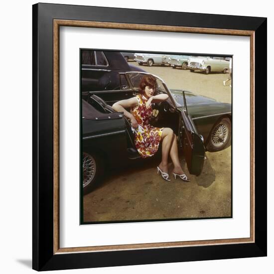 Girl in a Classic Racing Green "MGB" Sports Car-null-Framed Art Print