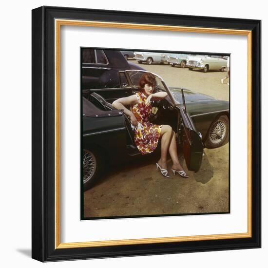 Girl in a Classic Racing Green "MGB" Sports Car-null-Framed Art Print