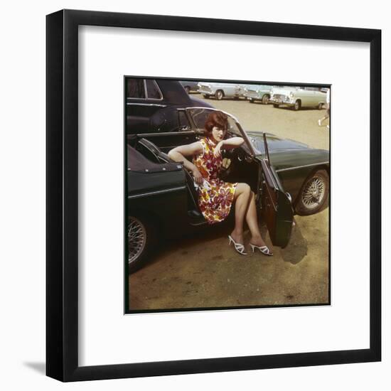 Girl in a Classic Racing Green "MGB" Sports Car-null-Framed Art Print