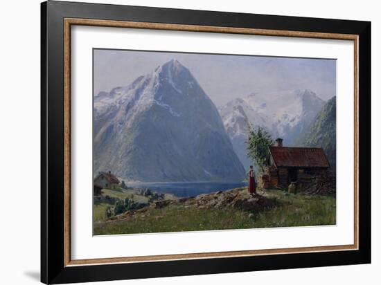 Girl in a Fjord Landscape-Hans Andreas Dahl-Framed Giclee Print