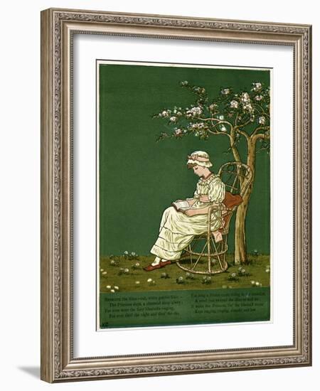 Girl in a Garden, Reading a Book-Kate Greenaway-Framed Art Print