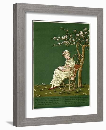 Girl in a Garden, Reading a Book-Kate Greenaway-Framed Art Print