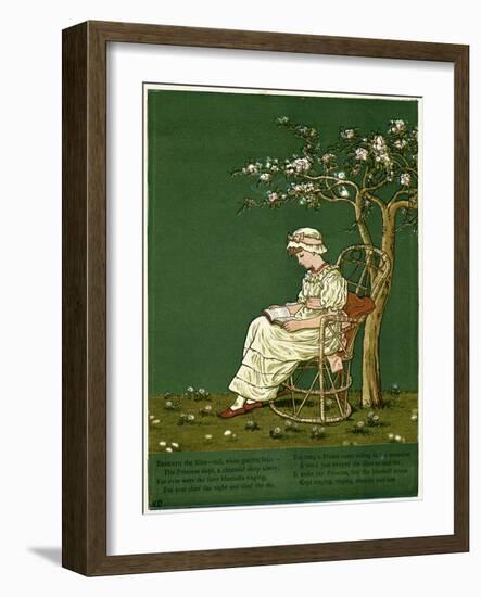 Girl in a Garden, Reading a Book-Kate Greenaway-Framed Art Print