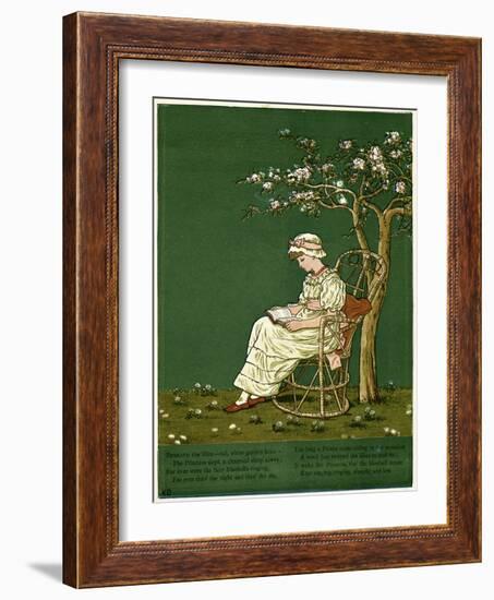 Girl in a Garden, Reading a Book-Kate Greenaway-Framed Art Print