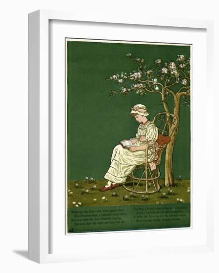 Girl in a Garden, Reading a Book-Kate Greenaway-Framed Art Print