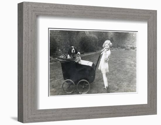 Girl in a Garden with Dog and Doll in Pram-null-Framed Photographic Print