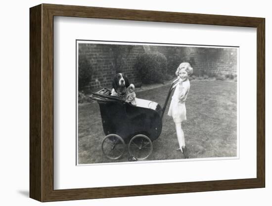 Girl in a Garden with Dog and Doll in Pram-null-Framed Photographic Print