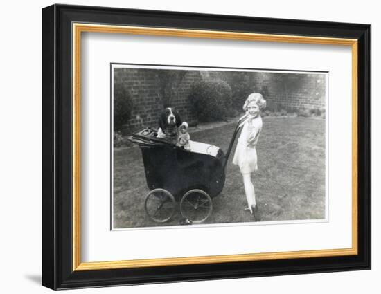 Girl in a Garden with Dog and Doll in Pram-null-Framed Photographic Print