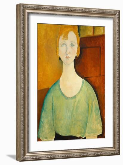 Girl in a Green Blouse, 1917-Amedeo Modigliani-Framed Art Print