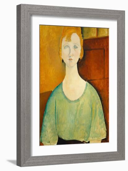 Girl in a Green Blouse, 1917-Amedeo Modigliani-Framed Art Print