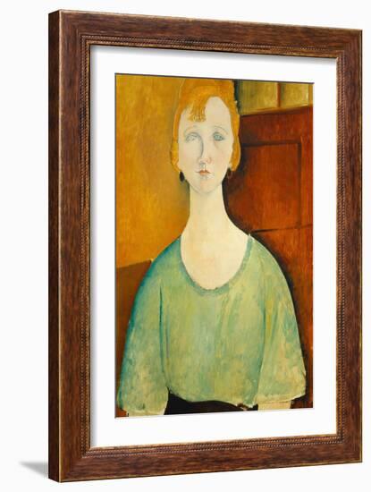 Girl in a Green Blouse, 1917-Amedeo Modigliani-Framed Art Print