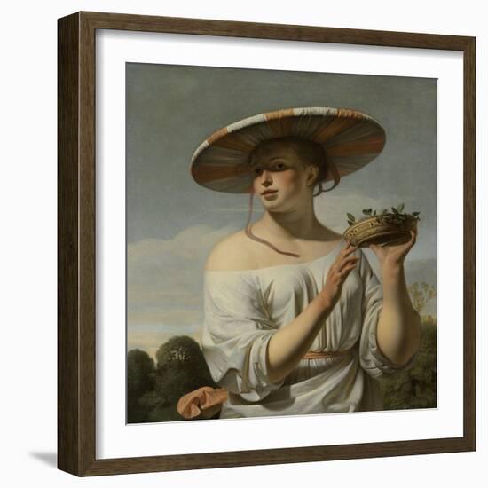 Girl in a Large Hat-Caesar Boetius van Everdingen-Framed Art Print