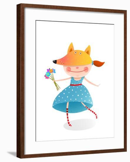 Girl in a Mask Fox with Bouquet of Flowers. Kid in Fox Costume. Childhood and Handsome Character Pe-Popmarleo-Framed Art Print