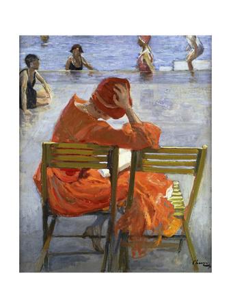 'Girl in a Red Dress, Seated by a Swimming Pool, 1936' Giclee Print