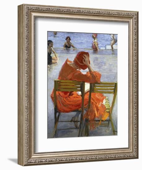 Girl in a Red Dress, Seated by a Swimming Pool, 1936-Sir John Lavery-Framed Giclee Print