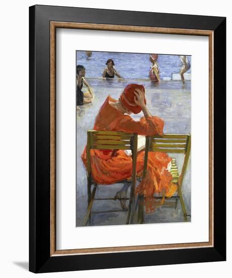 Girl in a Red Dress, Seated by a Swimming Pool, 1936-Sir John Lavery-Framed Giclee Print