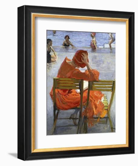 Girl in a Red Dress, Seated by a Swimming Pool, 1936-Sir John Lavery-Framed Giclee Print