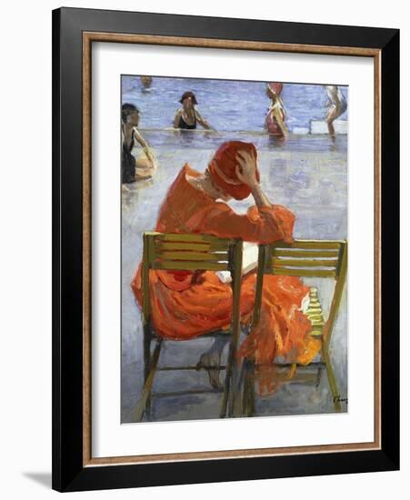 Girl in a Red Dress, Seated by a Swimming Pool, 1936-Sir John Lavery-Framed Giclee Print