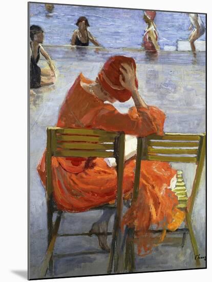 Girl in a Red Dress, Seated by a Swimming Pool, 1936-Sir John Lavery-Mounted Premium Giclee Print