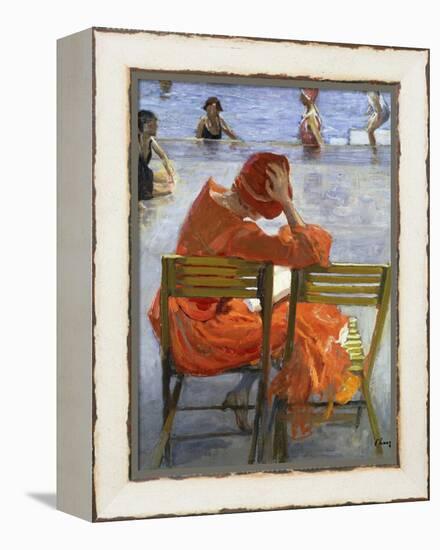 Girl in a Red Dress, Seated by a Swimming Pool, 1936-Sir John Lavery-Framed Premier Image Canvas