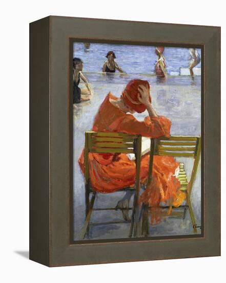 Girl in a Red Dress, Seated by a Swimming Pool, 1936-Sir John Lavery-Framed Premier Image Canvas