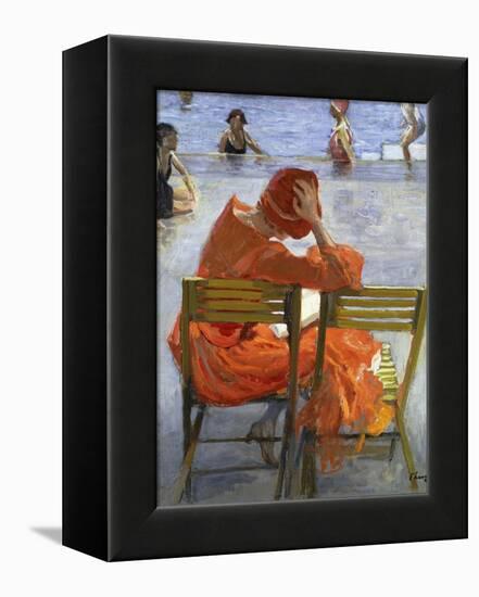 Girl in a Red Dress, Seated by a Swimming Pool, 1936-Sir John Lavery-Framed Premier Image Canvas