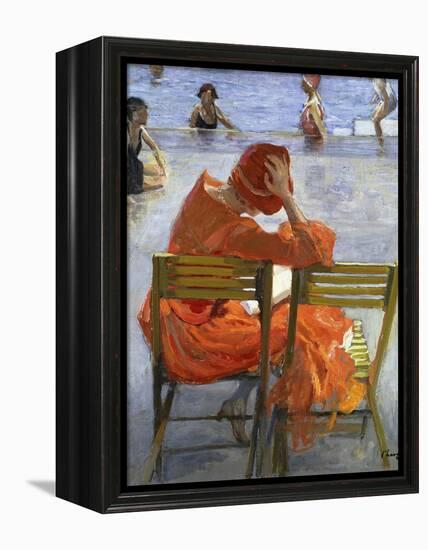 Girl in a Red Dress, Seated by a Swimming Pool, 1936-Sir John Lavery-Framed Premier Image Canvas