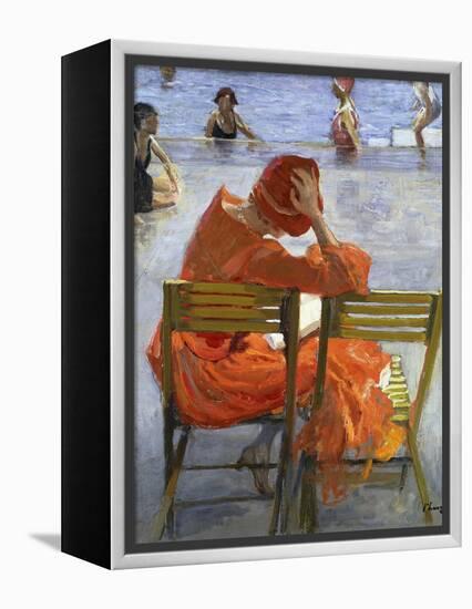 Girl in a Red Dress, Seated by a Swimming Pool, 1936-Sir John Lavery-Framed Premier Image Canvas