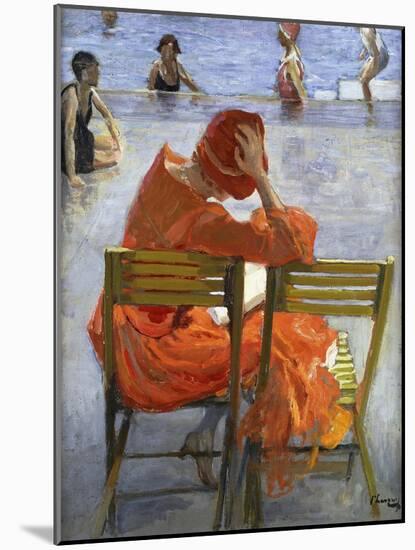 Girl in a Red Dress, Seated by a Swimming Pool-Sir John Lavery-Mounted Giclee Print