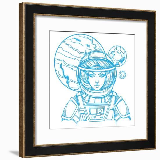 Girl in a Spacesuit for T-Shirt Design or Print. Woman Astronaut. Cosmic Beauty. Martian, Alien Out-filkusto-Framed Premium Giclee Print