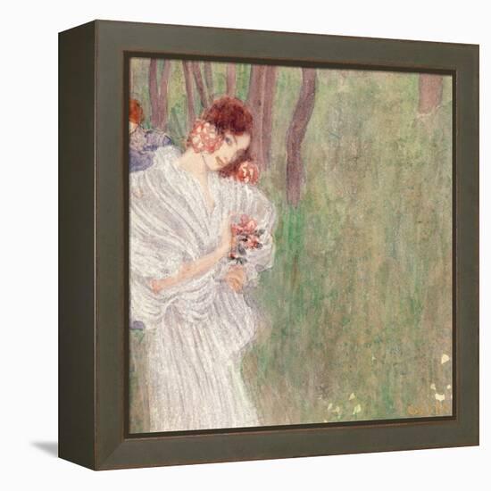Girl in a White Dress Standing in a Forest-Gustav Klimt-Framed Premier Image Canvas